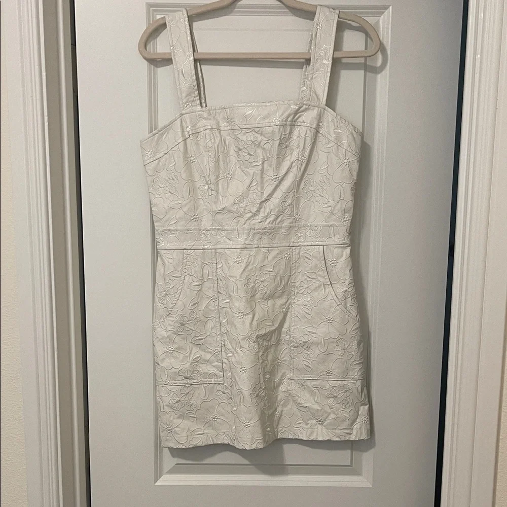 Amanda Uprichard Vegan Leather White Floral Embroidered Dress, Size Medium, EUC - Picture 7 of 11